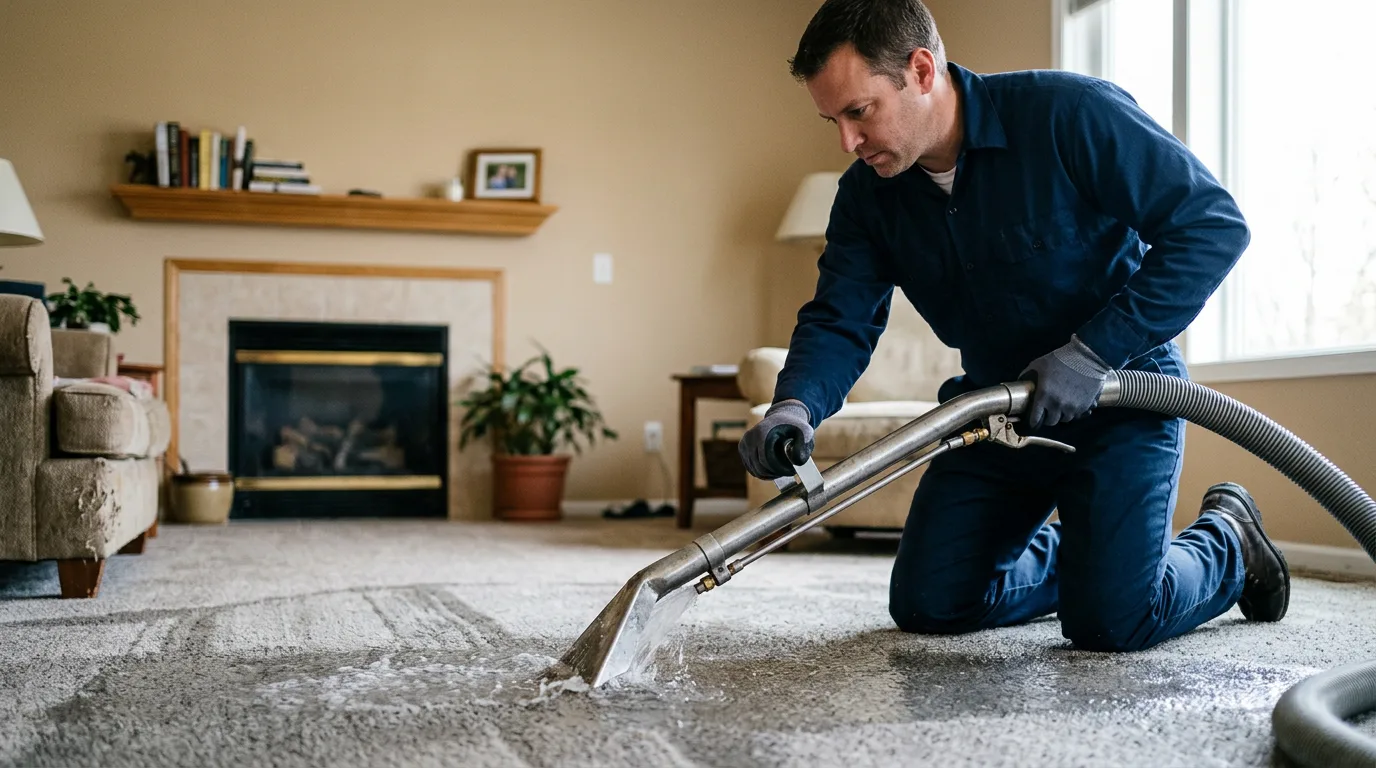 Water damage restoration technician working near Colebrook, CT